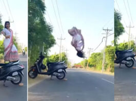 young girl back flip in saree video viral