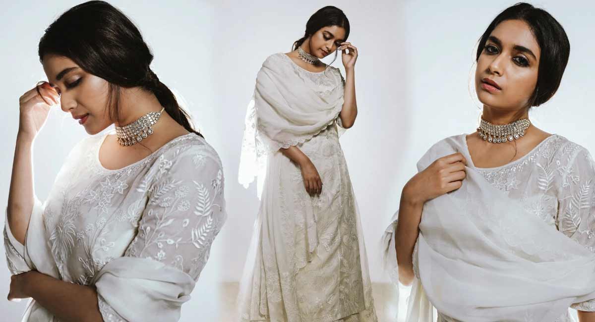 Kirti Suresh in a white dress