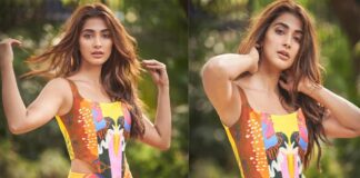 Pooja hegde showing her beauty on colorful derss