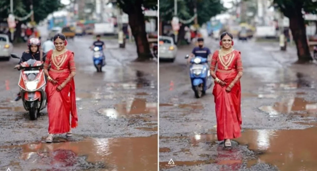 bride photoshoot at pothole in keral video viral
