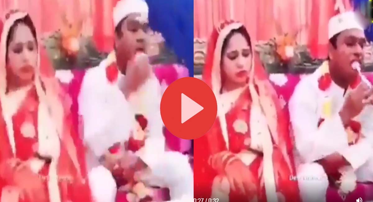 groom eating sweets on marriage stage bride expressions gone viral